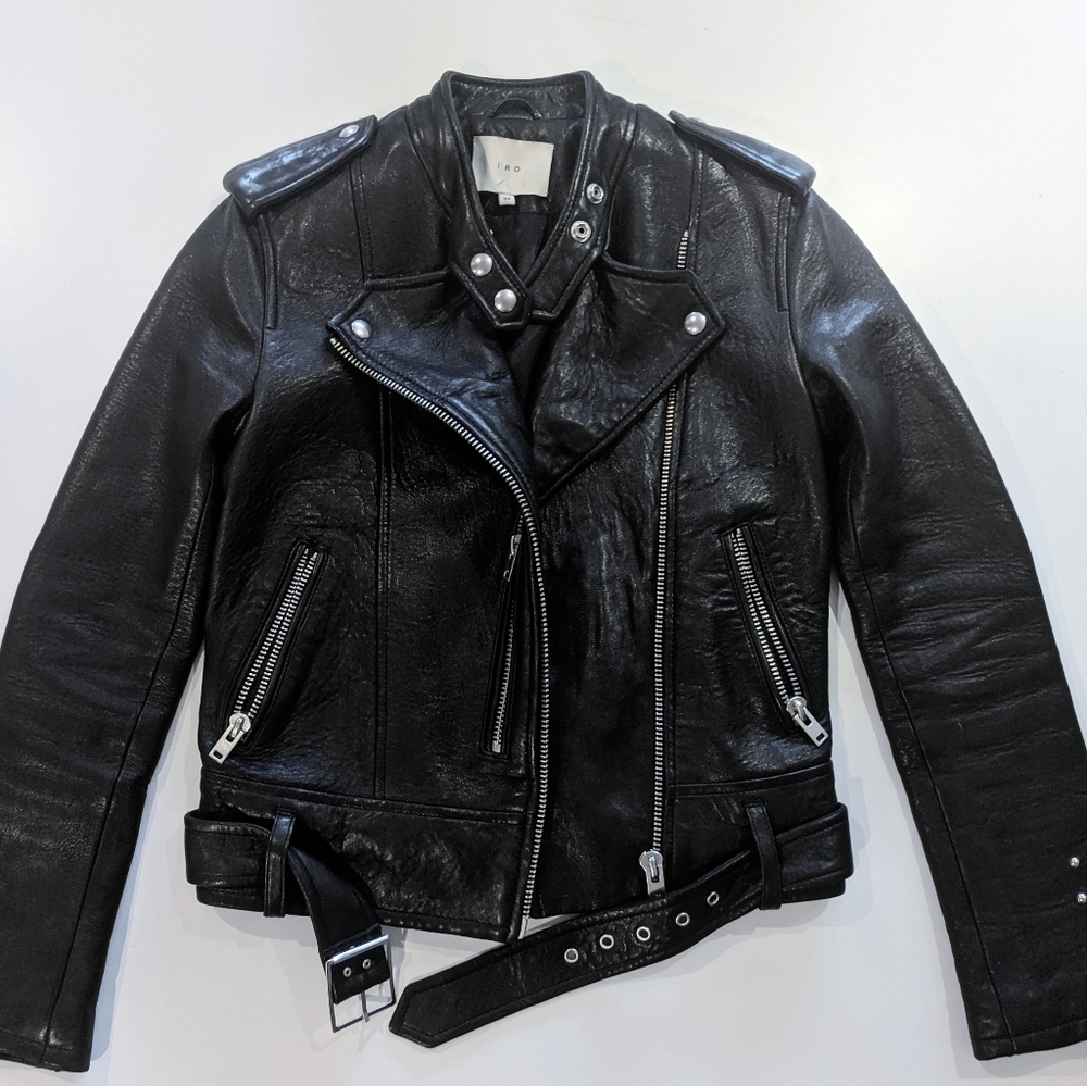 HP!✨$1500+ IRO💌💯Leather Zaki Belt Jacket Black - Picture 3 of 8